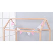 Varal De Bandeirinhas Decorativa Para Berço Ou Montessoriano rosa branco e cinza