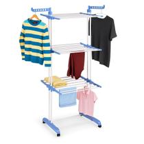 Varal De Chão 3 Andares Dobrável Em Aço Inox Com 4 Rodinhas