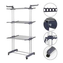 Varal de Chão 3 Andares em Metal 170x126x64cm - Cinza