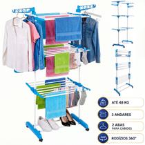 Varal De Chão 3 Andares Torre Vertical Dobrável com Rodinhas e Trava Apartamento Lavanderia 170cm Varal De Chão 3 Andares Torre Vertical Dobrável com Rodinhas e Trava Apartamento Lavanderia 170cm