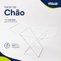 Varal de Chão Com Abas Slim Roupas Retrátil Dobrável Branco Vittak Varal de Chão Com Abas Slim Roupas Retrátil Dobrável Branco Vittak