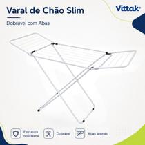 Varal de Chão Com Abas Slim Roupas Retrátil Dobrável Branco Vittak
