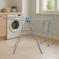 Varal De Chão Dobrável 2 Andares Abas Retrátil Aço Compacto