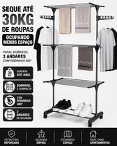 Varal De Chão Dobrável 3 Andares Rodinhas 360 Reforçado Suporta 30kg Compacto Apartamento Premium. - Varal De Chão Dobrável 3 Andares Rodinhas 360 Reforçado Suporta 30kg Compacto Apartamento Premium. -