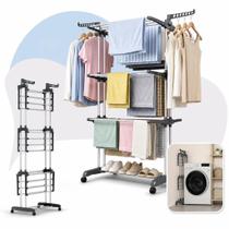 Varal de Chão Dobrável 3 Andares Vertical Portátil Lavanderia Apartamento Casa Pequena Varal Roupas