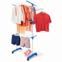 Varal de Chão Dobrável com Rodinhas 3 Andares Reforçados Retráteis Suporta 30kg, Varal Portátil Compacto