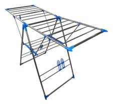 Varal De Chão Dobrável Em Aço Inox Com 2 Andares - Azul Varal De Chão Dobrável Em Aço Inox Com 2 Andares - Azul