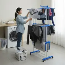 Varal de Chão Dobrável Inox 3 Andares Grande Vertical com Rodas