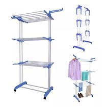 Varal de Chão para Roupas Easy Decor 3 Níveis Suporta 30 Kg Cor Azul