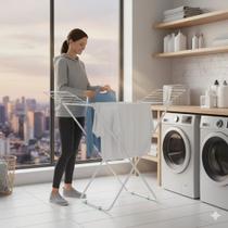 Varal de Chão Portátil Branco Dobrável para Roupas Lavanderia Área de Serviço Casa Sem Abas Varal de Chão Portátil Branco Dobrável para Roupas Lavanderia Área de Serviço Casa Sem Abas