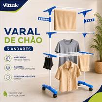 Varal De Chão Vertical Para Roupas 3 Andares Dobrável Portátil Grande Vittak Varal De Chão Vertical Para Roupas 3 Andares Dobrável Portátil Grande Vittak