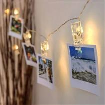 Varal De Fotos Cordão Branco Quente Luminoso Pregador 10 Leds Pilha Porta retrato