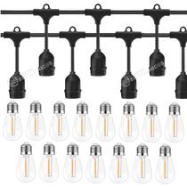 Varal de Luz 15m com 15 Lâmpadas LED Âmbar S14 1W 110V Estilo Retrô e Econômico KIT018