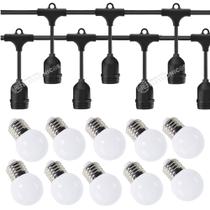 Varal de Luz Decorativo 5m com 10 Lâmpadas LED Bolinha G45 3W IP65 KIT008