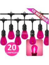 Varal de Luz Econômico com Lâmpadas LED PINK 1W Estilo Retrô e Charmoso KIT031