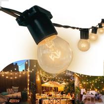 Varal de Luzes 10 Metros Com 10 Lâmpadas 110v Externo Amarelas Inclusas Chuva Cordão Decoração