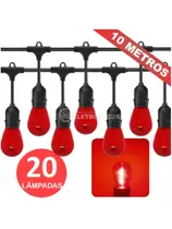 Varal de Luzes 10m com 20 Lâmpadas LED Vermelho 1W 110V Decoração Interna e Externa KIT027 Varal de Luzes 10m com 20 Lâmpadas LED Vermelho 1W 110V Decoração Interna e Externa KIT027