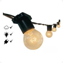 Varal de Luzes 20 metros com 20 Lâmpadas Inclusas Amarelas Externo 110V Cordão Prova Água Preto Casamento Evento