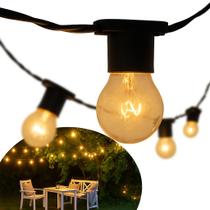 Varal de Luzes 30 Metros com 30 com Lâmpadas Inclusas 110v Incandescentes Amarelas Cor Preto Prova Água Externo