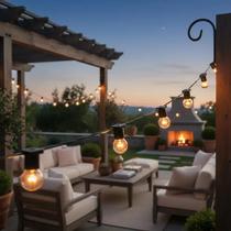 Varal De Luzes Externo 40 Metros Preto Com Lâmpadas Amarelas Transparentes 110v Evento Casamento Externo