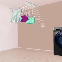 Varal De Parede E Teto Branco Em Aço Reforçado De 6 Varetas Forte Secalux