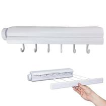 Varal de Parede Retratil Automatico 5 Cordas Ajustavel Extensivel 6 Ganchos Secador de Roupa Lavanderia Organizaçao Casa Apartamento Multiuso