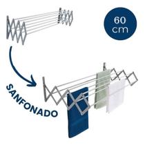 Varal De Parede Sanfonado Retrátil Alumínio 60cm Lavanderia Roupas 3kg - HM