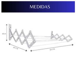 Varal de Roupa Sanfonado Secalux de Parede Retrátil em Aço Branco Dobrável Largura 60 cm