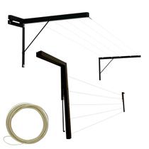 Varal Dobrável Articulável Parede Preto Fio De Aço 5 Varais