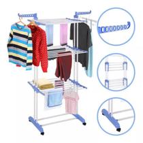 Varal Dobrável De Chão 3 Andar Retrátil Reforçado Roupas Vertical Com Rodinha