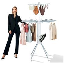 Varal Dobrável Portátil de Chão 2 andares 16 Hastes em Aço Inox e Pvc 360º com Rodinhas