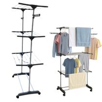 Varal Dobrável Triplo Com Rodinhas Para Apartamento
