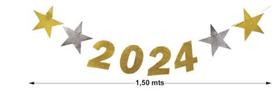 Varal Faixa Feliz Ano Novo 2024 com Estrelas Réveillon EVA 1,50 metros Prata e Dourado Vivarte - Inspire sua Festa Loja
