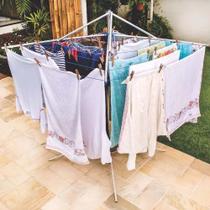 Varal Giratório Em Alumínio 6 Cordas Com Pé Fixo Resistente Rotta Jr