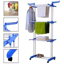 Varal Grande Dobrável 3 Andares com Prateleira Portatil Retratil Varal Grande Dobrável 3 Andares com Prateleira Portatil Retratil