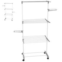 Varal Inox 160cm Grande Dobrável 3 Andares Roupas Interno Externo Multiuso De Chão Preto e Branco
