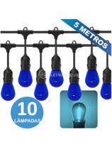 Varal LED Azul 5m com Soquetes E27 Cabo Reforçado, Plug Macho/Fêmea e IP65 KIT026