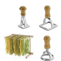 Varal para secar massas de Bambu com 3 cortadores - Utensilios do Chef