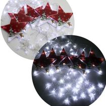 Varal Pisca LEDs Decoração Estrelas Natal Noel Branco De 3M Varal Pisca LEDs Decoração Estrelas Natal Noel Branco De 3M
