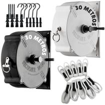 Varal Recolhível 30m Corda Com Trava e Prendedor De Roupa Para Parede Casa Apartamento Secar Roupas Varal Recolhível 30m Corda Com Trava e Prendedor De Roupa Para Parede Casa Apartamento Secar Roupas