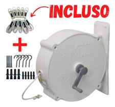 Varal Retrátil 30 Metros Branco Recolhível Nylon + Pregador