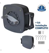 Varal Retrátil 30M Parede: Seca Tudo Sem Ocupar Espa - Cinza