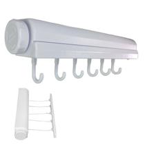 Varal Retratil Automatico de Parede 5 Cordas Extensivel Ajustavel 6 Ganchos Lavanderia Secador de Roupa Casa Apartamento Organizaçao Resistente Multiu