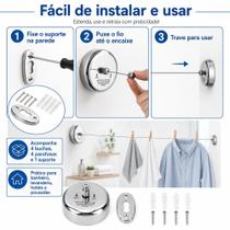 Varal Retrátil Cromado Banheiro Hotel Pousada Lavanderia