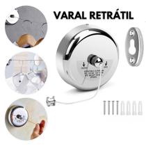 Varal Retrátil de Parede Resistente Aço Inox Corda 3 Metros Banheiro Apartamento Pousadas HOTEIS