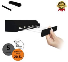 Varal Retratil Parede Automatico Com 5 Cordas Preto Secalux Varal Retratil Parede Automatico Com 5 Cordas Preto Secalux