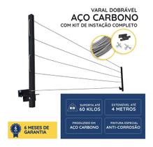 Varal Retrátil preto Ferro Com 5 cordas 20m de Corda de Aço Varal Retrátil preto Ferro Com 5 cordas 20m de Corda de Aço