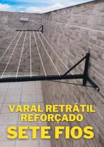 Varal retrátil reforçado para parede ou muro para 7 fileiras - Preto