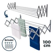 Varal Roupa Parede Muro Sanfonado Alumínio Retrátil Grande Dobrável Articulado Apartamento 100cm Varal Roupa Parede Muro Sanfonado Alumínio Retrátil Grande Dobrável Articulado Apartamento 100cm