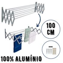 Varal Sanfonado De Parede Retrátil Grande 100cm Alumínio - Alumínio